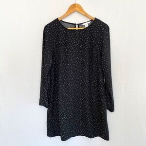 H&M Women's Size Medium Black Ecru Dots Long Sleeve Shift Swing Dress